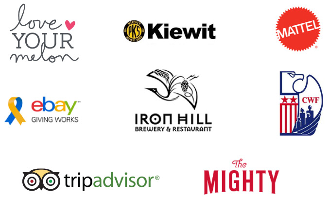 Love Your Melon, Kiewit, Mattel, ebay Giving Works, Iron Hill Brewery & Restaurant, CWF, tripadvisor, The Mighty