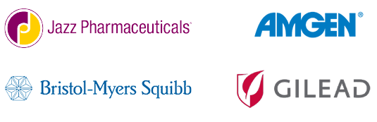 Jazz Pharmaceuticals, Amgen, Bristol-Myers Squibb and Gilead logos