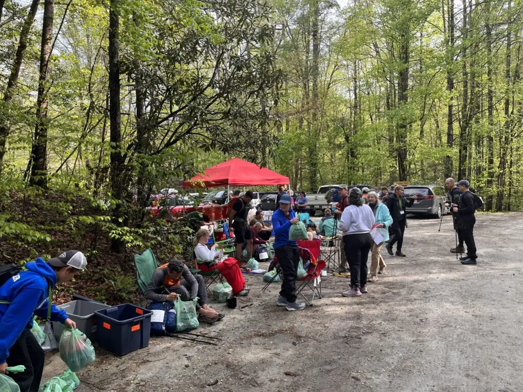 Aid station volunteers supporting hikers