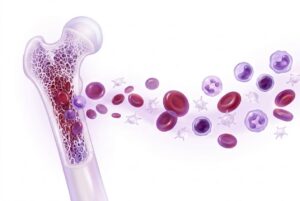 Illustration of bone marrow and blood cells
