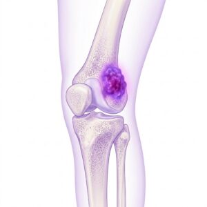 Illustration of the knee with osteosarcoma in the thigh bone
