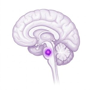 Illustration of the brain with a tumor in the brainstem