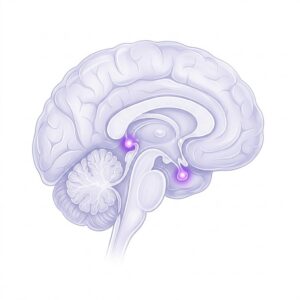 Illustration of the brain with germ cell tumor sites