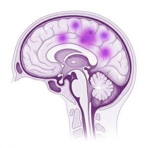 Illustration of the brain with glioma in the upper brain