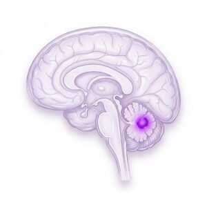 Illustration of the brain with a tumor in the cerebellum