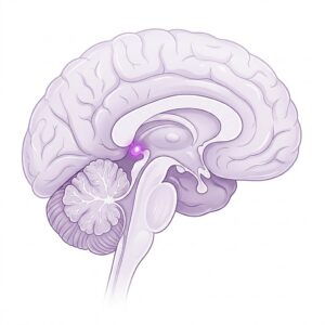 Illustration of the brain with a tumor at the pineal gland