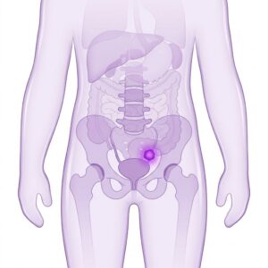 Illustration of the pelvis with a germ cell tumor