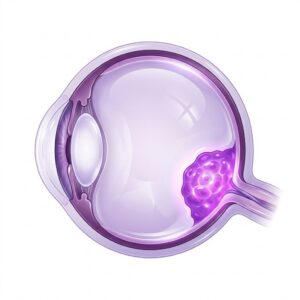 Illustration of an eye with retinoblastoma on the retina