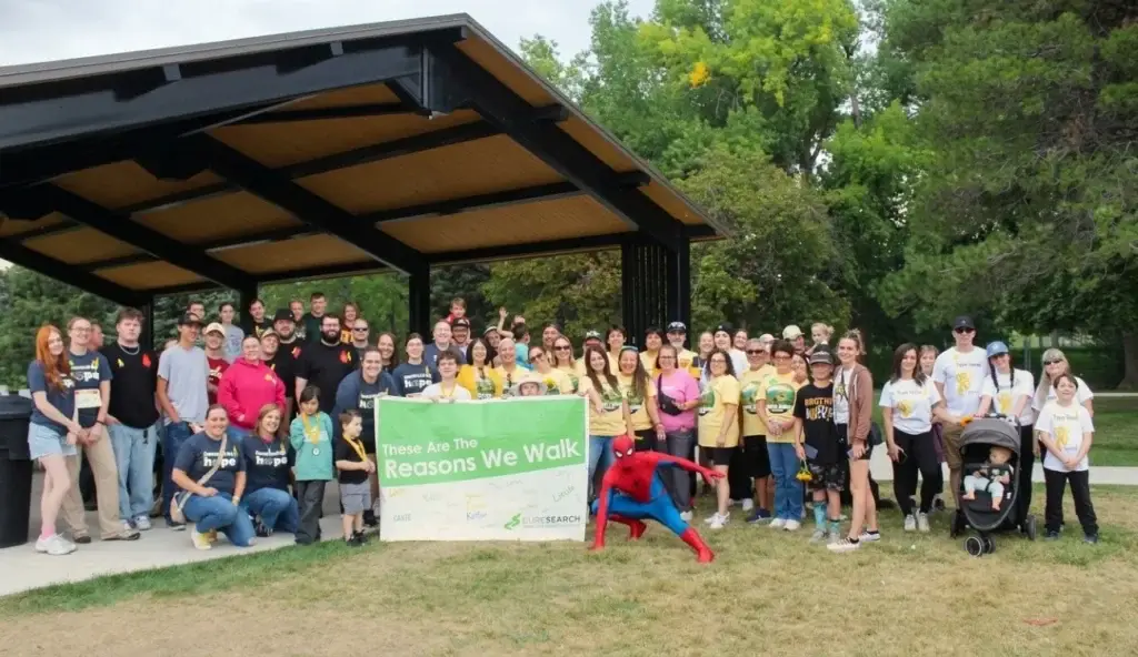 Sugarhouse CureSearch Walk participants gathered under a park pavilion