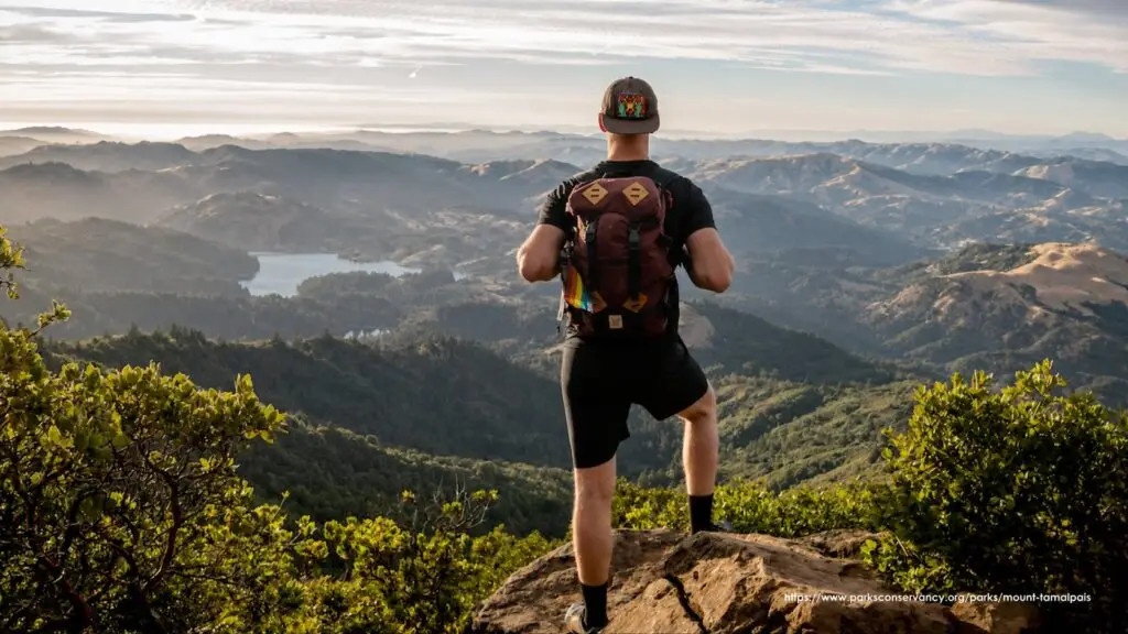 A hiker overlooking the Mt. Tamalpais landscape